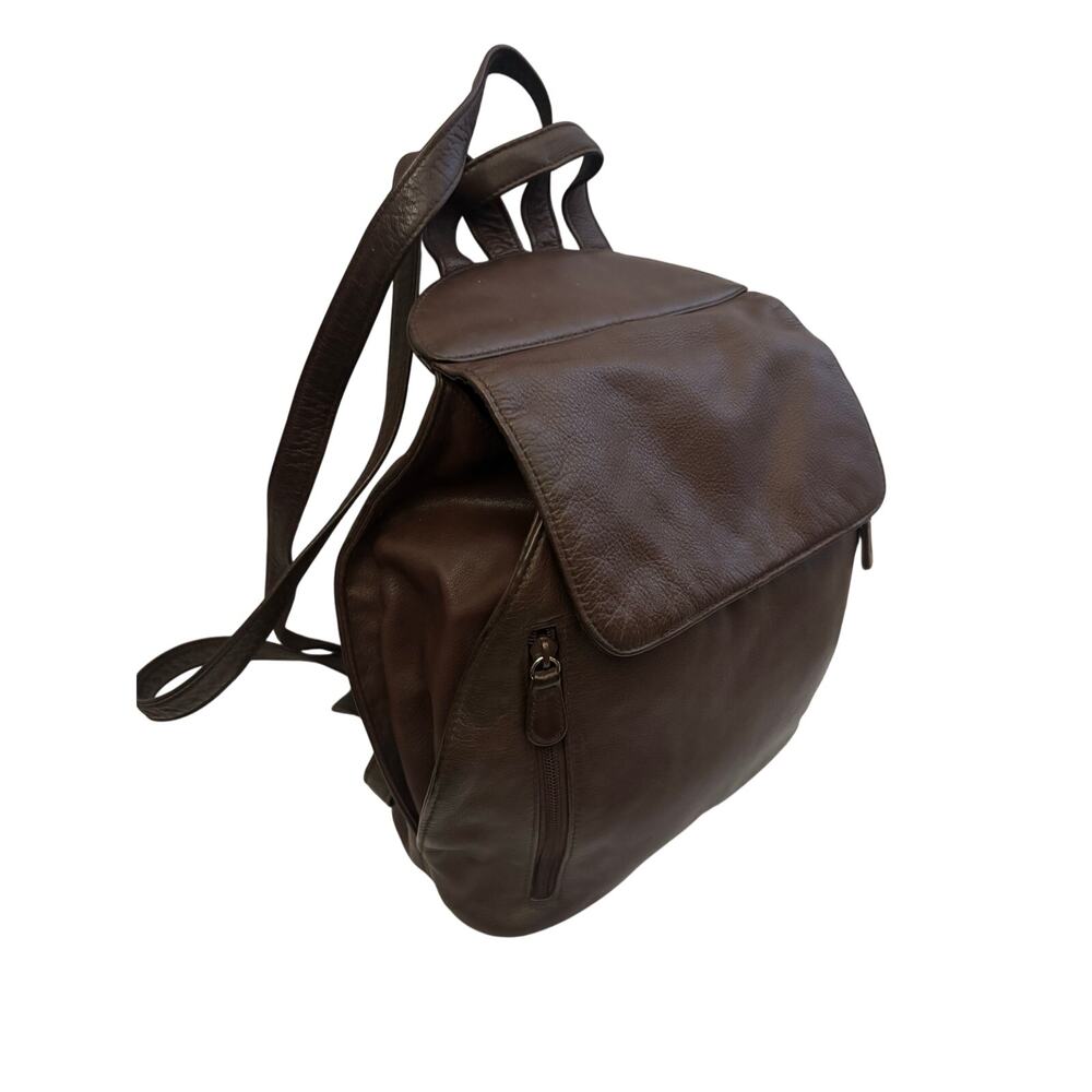 Apostrophe Brown Leather Backpack Purse Soft Pebbled Leather Flap Front Bag